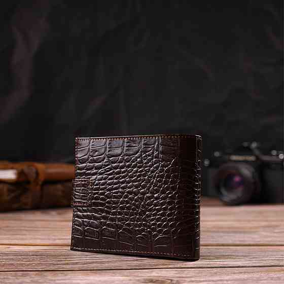 Модный мужской кошелек из натуральной кожи тиснением под крокодила Коричневый (CANPELLINI) Киев