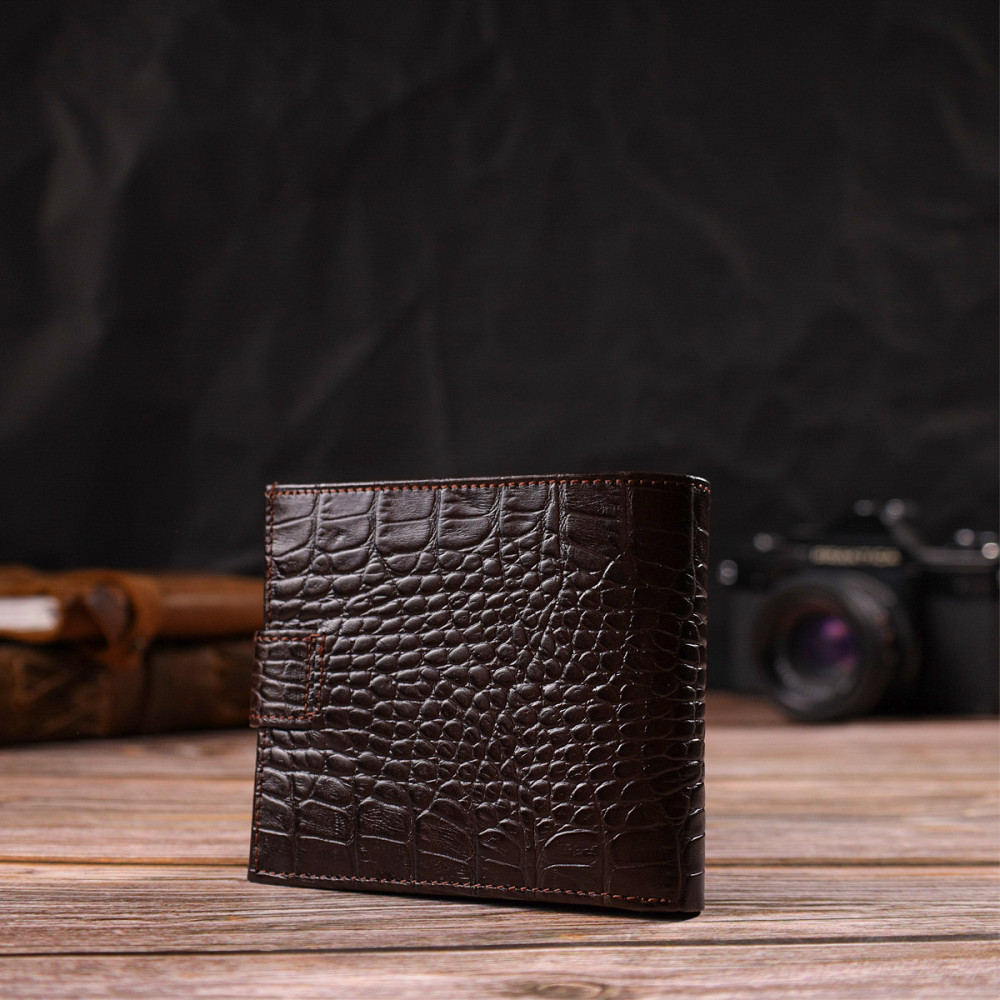 Модный мужской кошелек из натуральной кожи тиснением под крокодила Коричневый (CANPELLINI) Киев - изображение 3