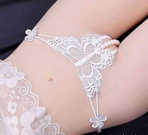 Трусики з перлинами білі "Метелик" - розмір універсальний (на резинці), 15% нейлон, 85% поліестер Київ