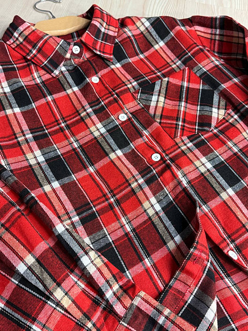 Рубашка женская Baoyu 225-1 в клетку оверсайз фланель, красный, one size Киев - изображение 7