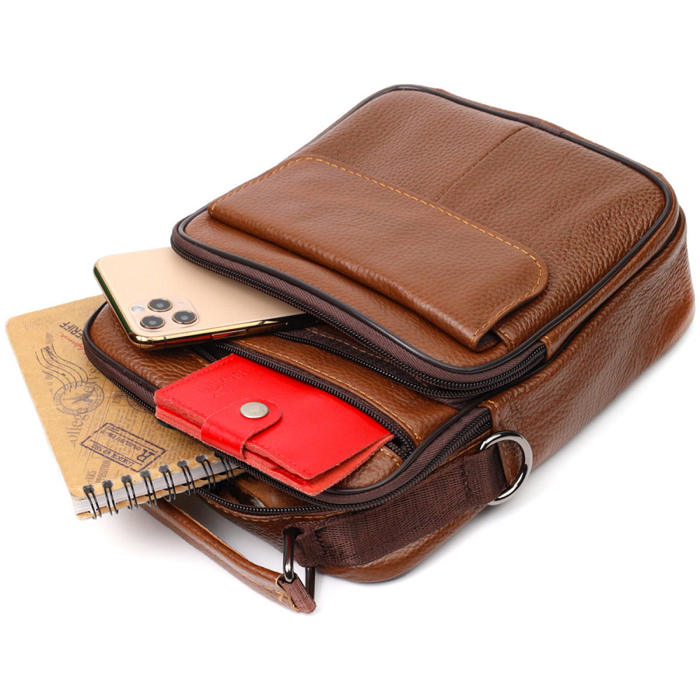 Стильна вертикальна чоловіча сумка із натуральної шкіри Vintage 21954 Світло-коричнева Київ - фото 10