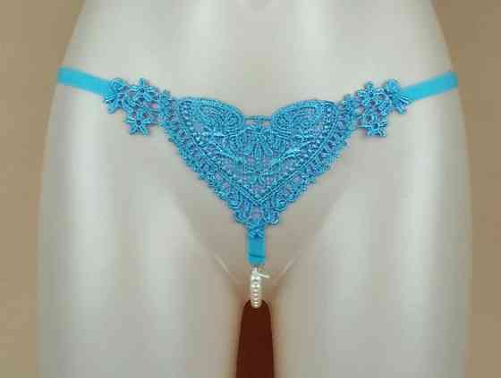 Эротические трусы голубые с жемчугом - размер универсальный, (на резинке) Киев