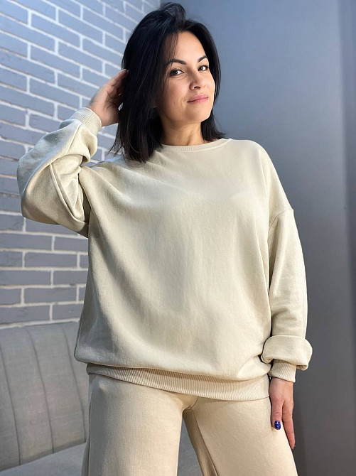 Костюм женский Quzen 470-471 свитшот и джогеры на резинке оверсайз, бежевый, S Киев - изображение 4