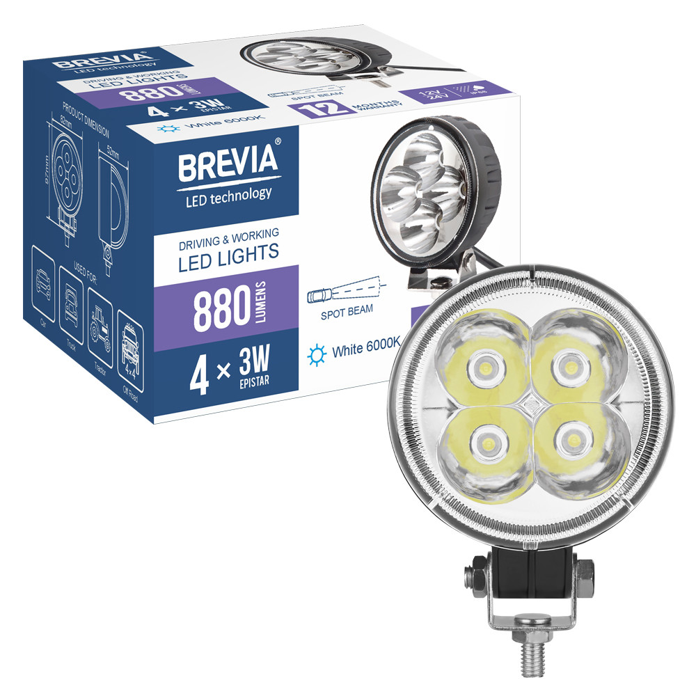 Фара светодиодная Brevia Epistar Spot 10-30V, 12W (4x3W), 880Lm, 1шт Львов - изображение 8