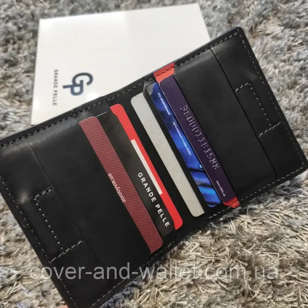 Маленький чоловічий гаманець на магнітах із чорної гладкої шкіри Grande pelle Buon 11327 Київ - фото 7