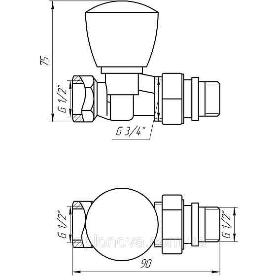 Кран радіаторний прямий SOLOMON 1/2" з гумовим ущільнювачем 161404 верх Чернівці
