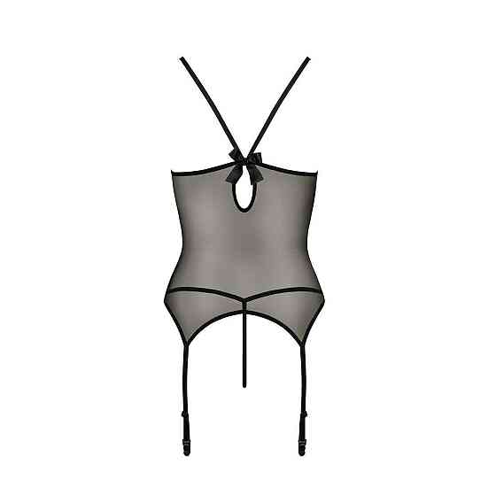 Корсет з пажами Passion MELANIA CORSET XXL/XXXL, black, трусики, напівпрозорий Sex Aura Київ