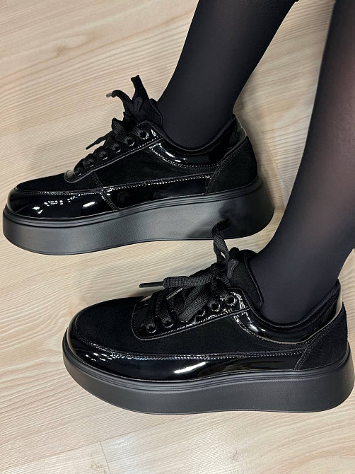 Кеды женские Hengji 536-9 комбинированные из замши и лаковой кожи на платформе черные, 36, 23,5 см Киев - изображение 14