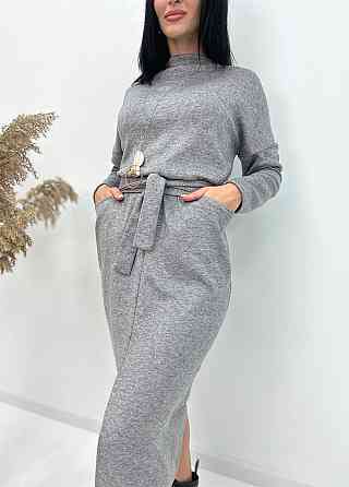 Довга ангорова сукня з поясом "Juliette" оптом | Батал Сірий, 50-52 Київ