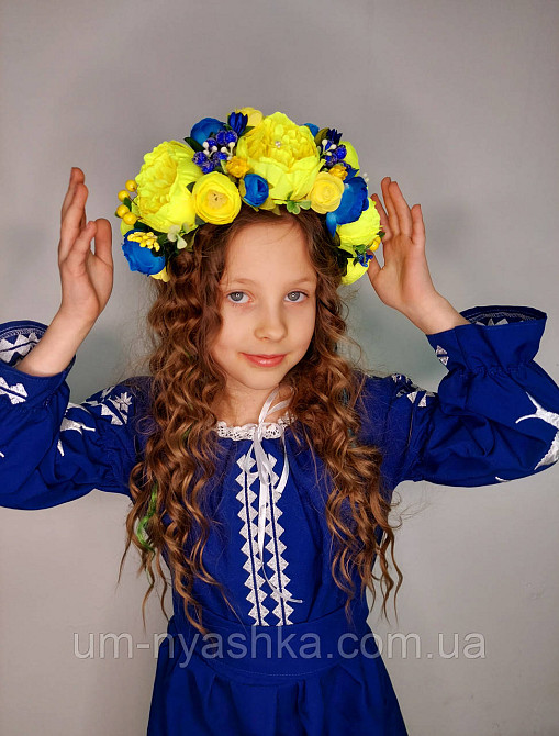 Ободок обруч з квітами "Піони великий жовто-синій" Кривий Ріг - фото 4