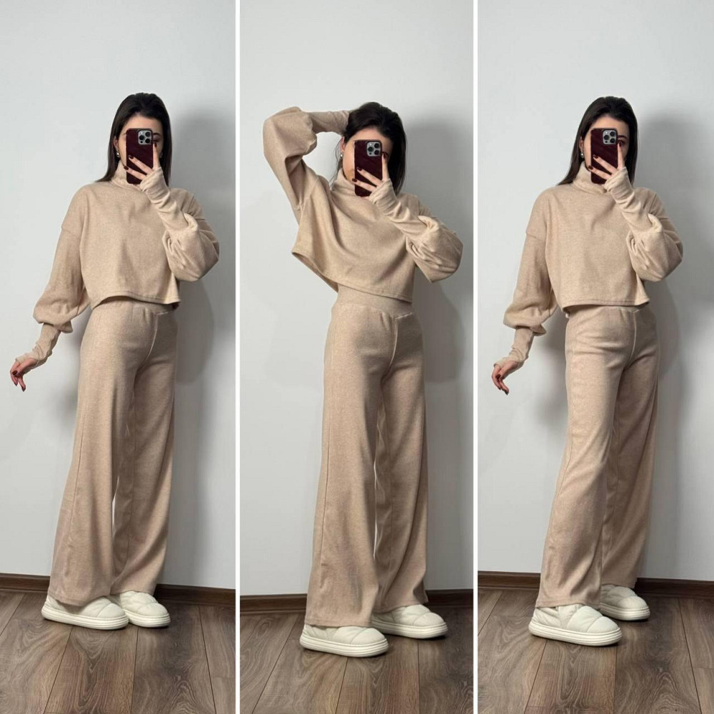 Женский базовый теплый костюм: кофта и штаны Турецкая Ангора Беж, 48/52 Одесса - изображение 1