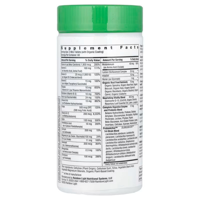 Комплекс витаминов и минералов Rainbow Light Food-Based Multivitamin 50+ 180 мини таб Киев - изображение 2