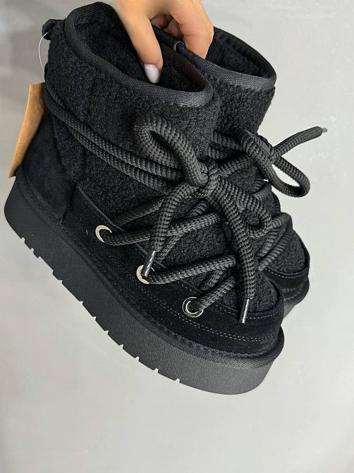 Угги женские Hengji 52-1 замшевые сноубутсы с мехом тедди на высокой подошве черные, 41, 25,5 см Киев - изображение 3