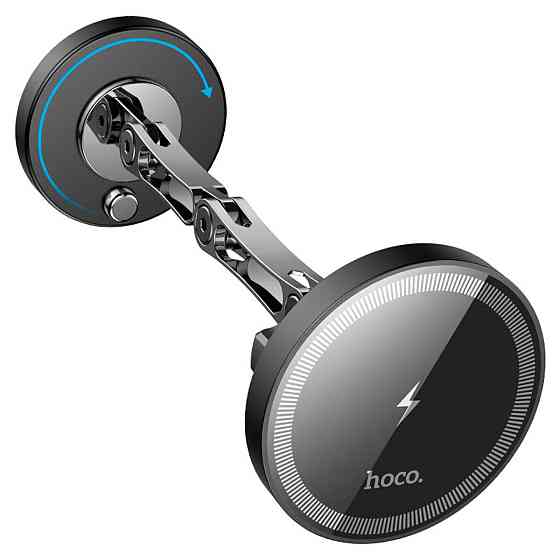 Тримач для мобiльного з БЗП HOCO HW26 Jacques metal magnetic wireless fast charging car holder Black metal gray (6942007623490) Київ