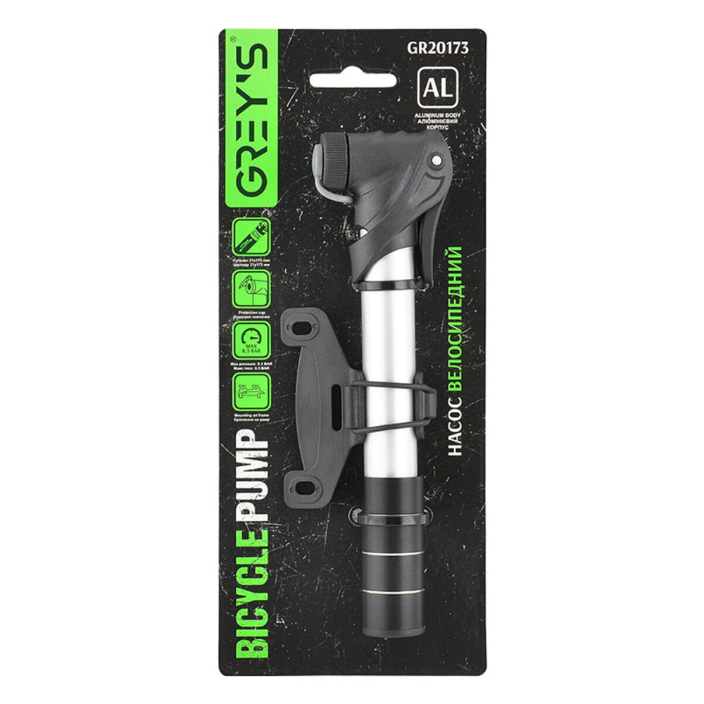 Насос велосипедний Grey's алюмінієвий корпус, циліндр 21x173мм Київ - фото 1