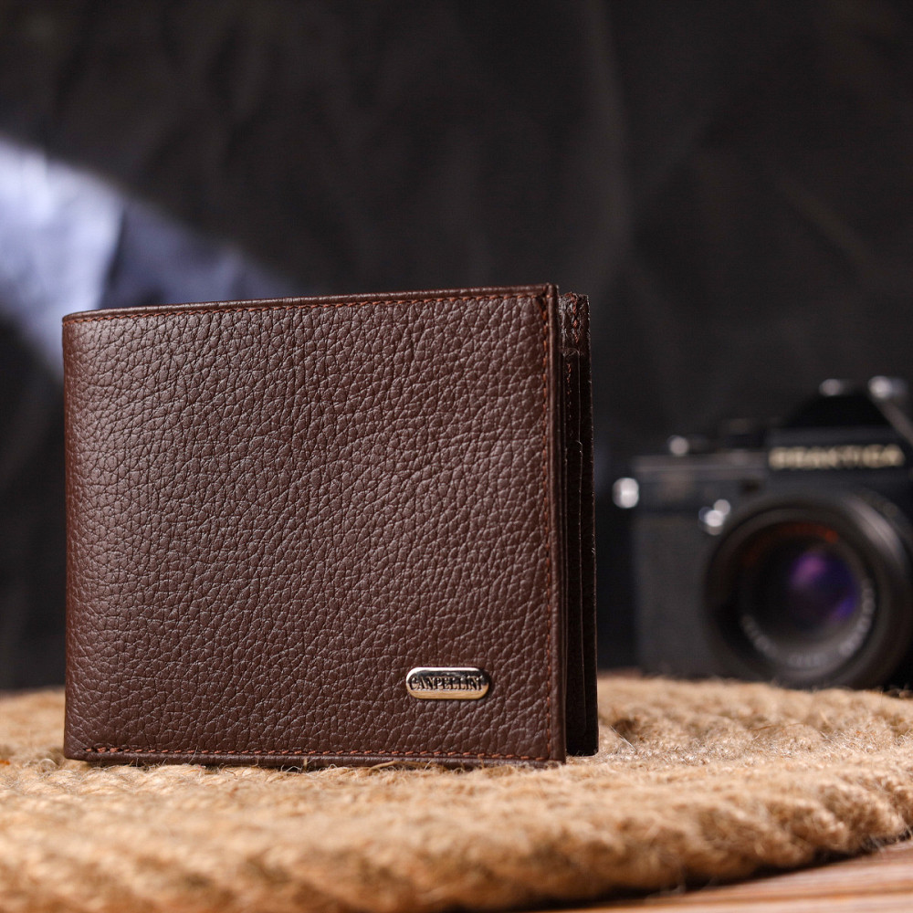 Практичный кошелек для мужчин в два сложения из натуральной кожи флотар CANPELLINI 21586 Коричневый Киев - изображение 3