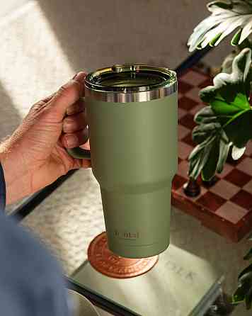 Термостакан (ізольована чашка) Bohtal з ручкою з нержавіючої сталі Tumbler Green 900 ml Каменское