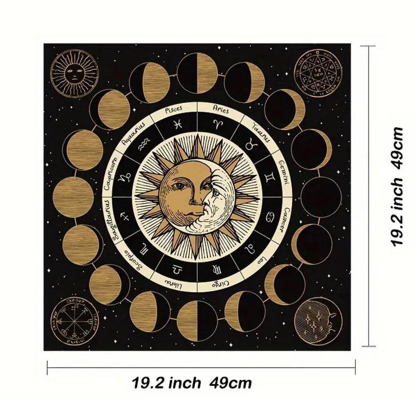 Алтарная скатерть для карт Таро и Рун. Скатерть для гадания 49*49 см.Скатерть луна и солнце, фазы Лу Киев - изображение 1