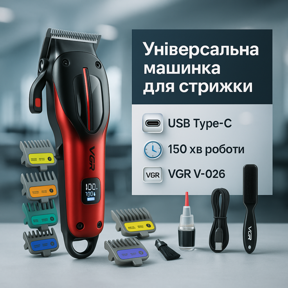 Машинка для стрижки волосся з акумулятором VGR V-026, Набір для стрижки волосся на акумуляторі IK-43 Львів - фото 19