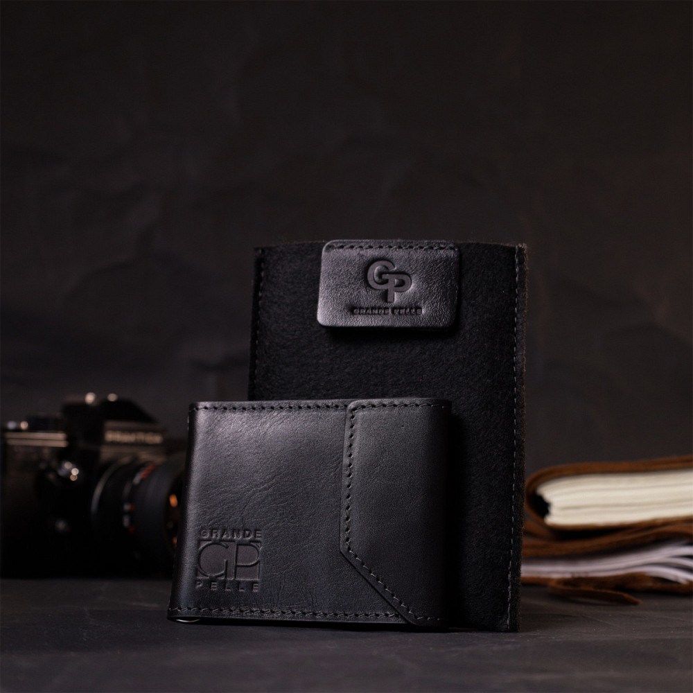 Зручний шкіряний затискач для грошей з держателем Apple AirTag GRANDE PELLE 11619 Чорний Київ - фото 9