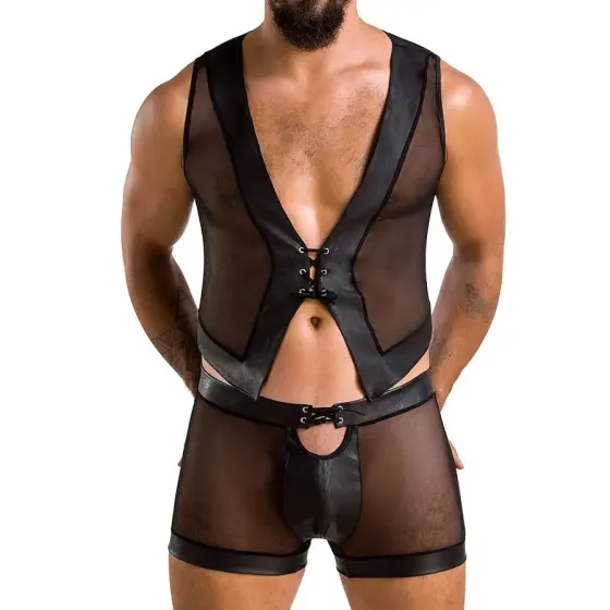 Комплект чоловічої білизни на шнурівці Passion 053 SET WILLIAM XXL/XXXL Black, жилет, боксери Львів
