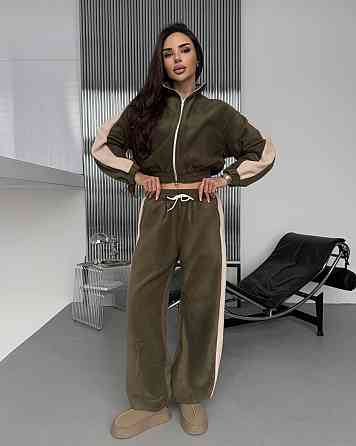 Жіночий теплий повсякденний костюм з лампасами двійка двухсторонній фліс Одеса