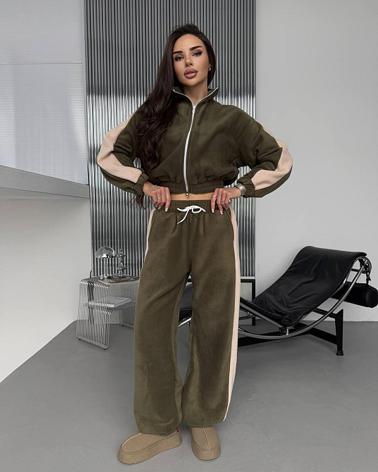 Женский теплый повседневный костюм с лампасами двойка двухсторонний флис Одесса - изображение 1