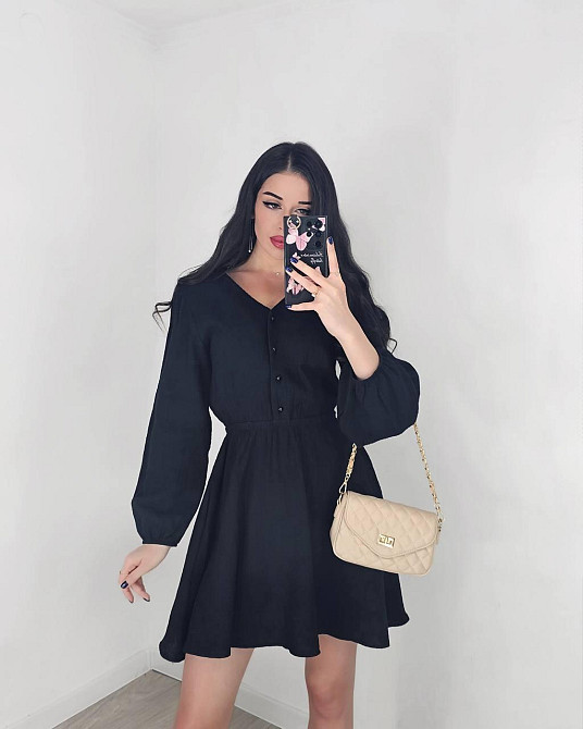 Женское легкое мини платье из натуральной ткани муслин Черный, Oversize 42/46 Одесса - изображение 3