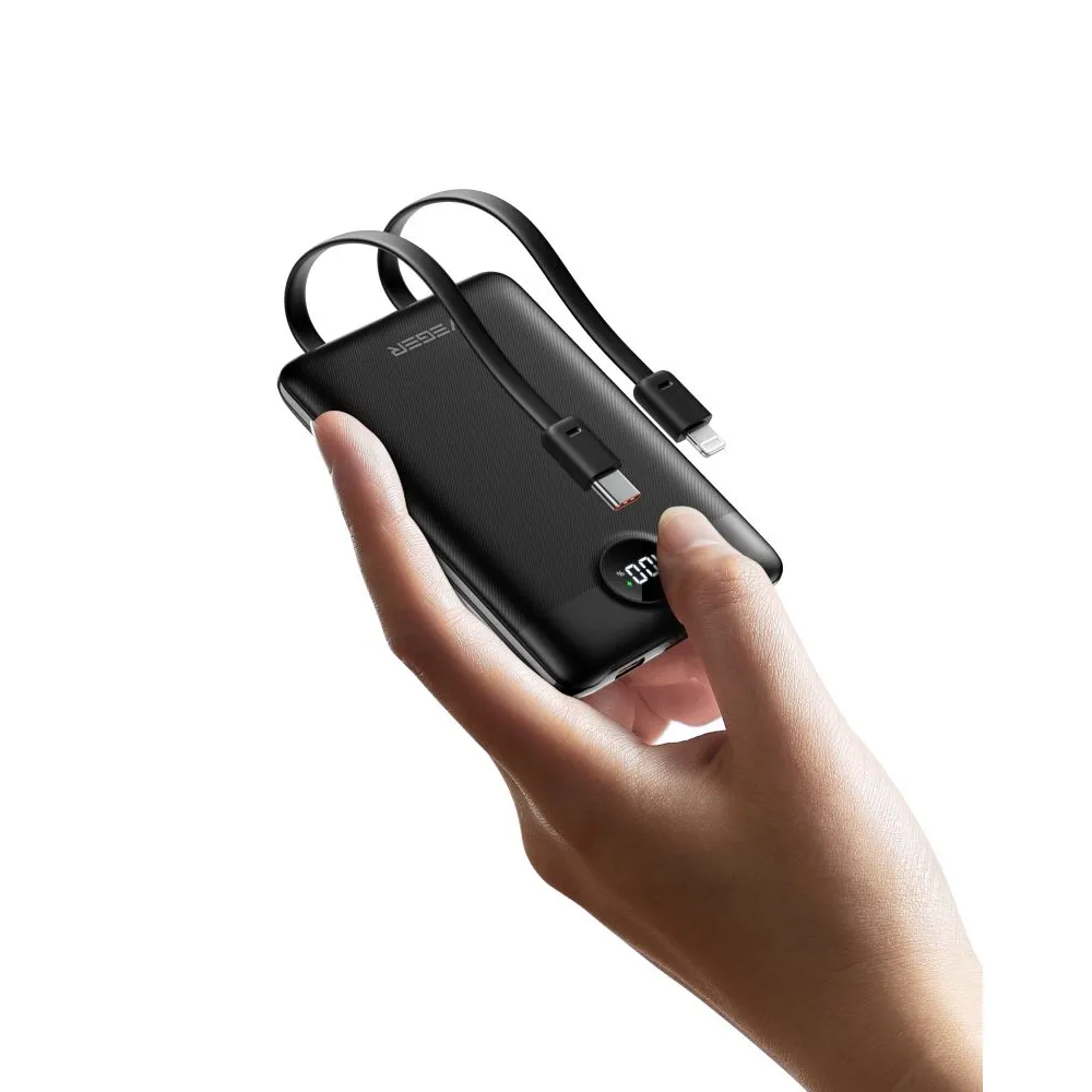 Внешний аккумулятор VEGER 10000 mAh with built-in cables Type C / Lightning PD QC3.0 2A 22,5W C11 (W1170) black Киев - изображение 3