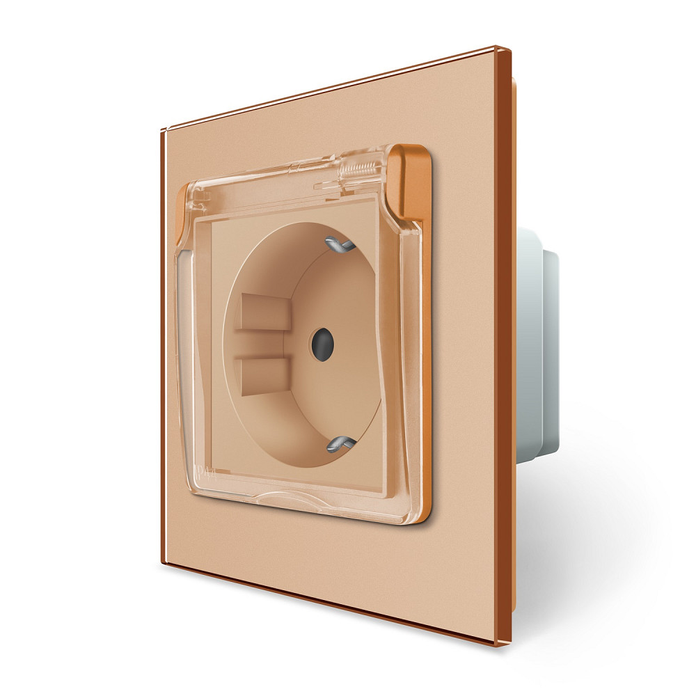 LIVOLO Електрична розетка вологозахисна з кришкою IP44 з заземленням, LIVOLO, золота, скляна ра Коломия - фото 2