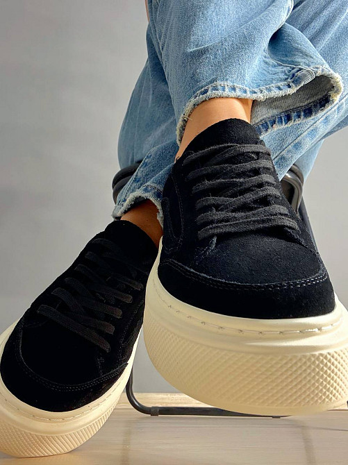 Кеди жіночі Hengji 707-6 замшеві на високій платформі чорні, 38, 24,5 см Одеса - фото 5