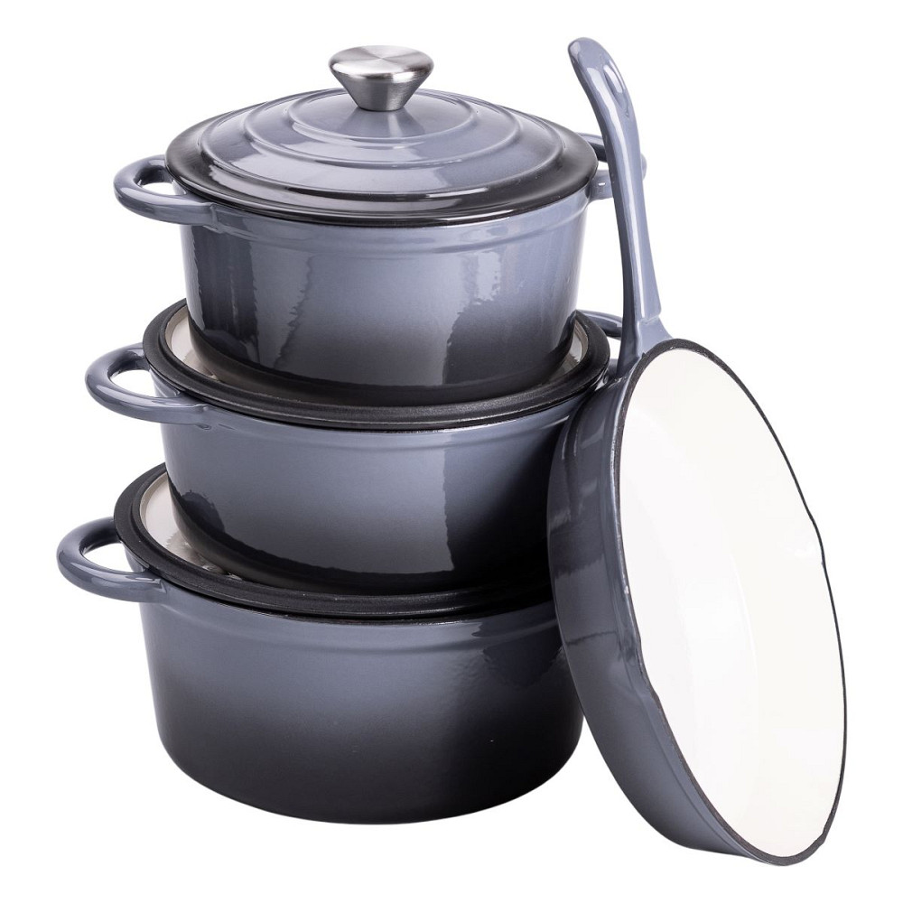 Набір чавунного посуду для приготування 3 каструлі та сковорода з емальованим покриттям Сірий HP-1-5 Коломия - фото 5