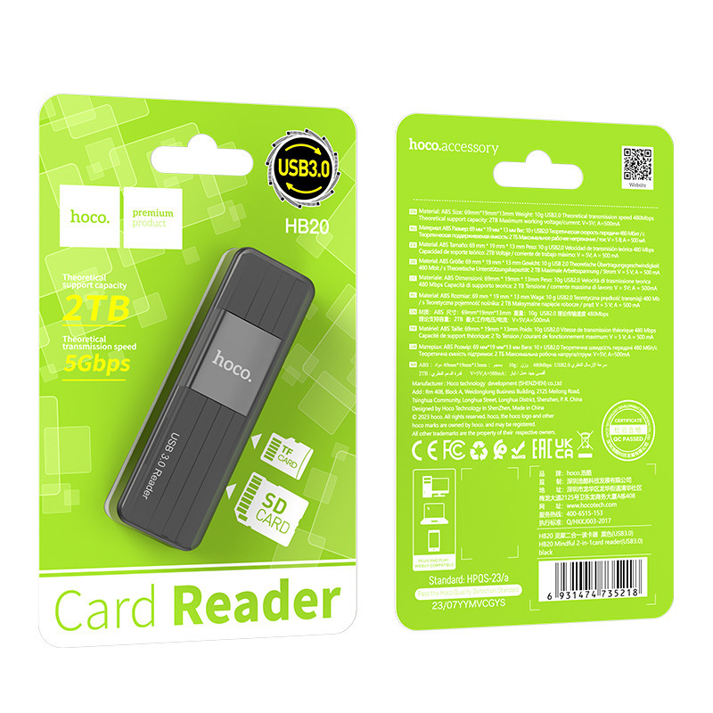 USB-хаб HOCO HB20 Mindful 2-in-1card reader(USB3.0) Black Киев - изображение 5