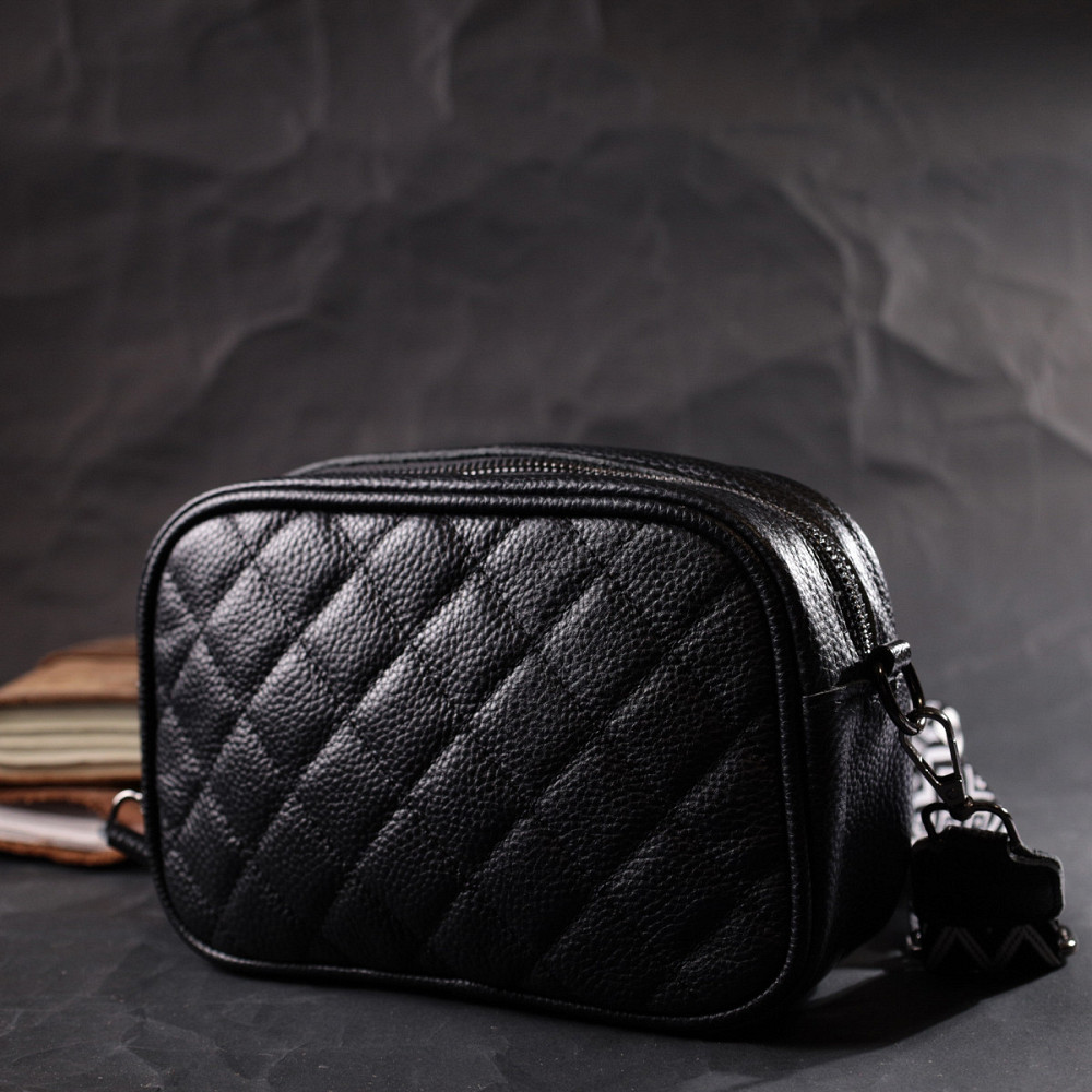 Классическая кожаная женская сумка через плечо на одно отделение Vintage 22387 Черная Киев - изображение 8