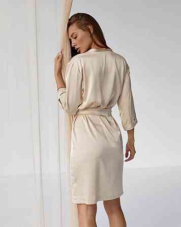 Халат жіночий шовковий під пояс Молочний XL Харків