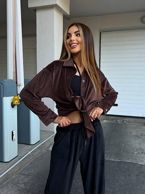 Женский прогулочный костюм двойка: рубашка + штаны палаццо турецкий велюр спорт Шоколад, 46/48 Одесса - изображение 7