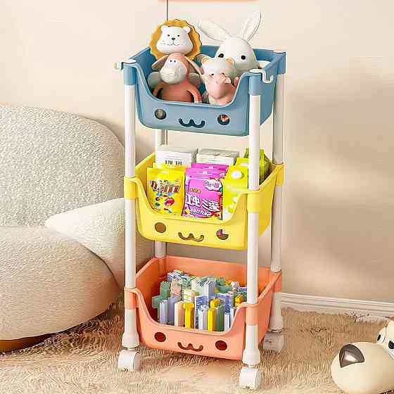Стеллаж на колесиках с тремя уровнями для детской, органайзер на колесах для игрушек, разноцветный, 75×31×21см Каменец-Подольский