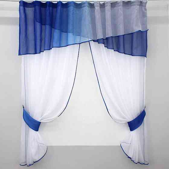 Кухонные шторы VR-Textil № 091к с ламбрекеном и подвязками синий 260х170 см (59-548) Киев