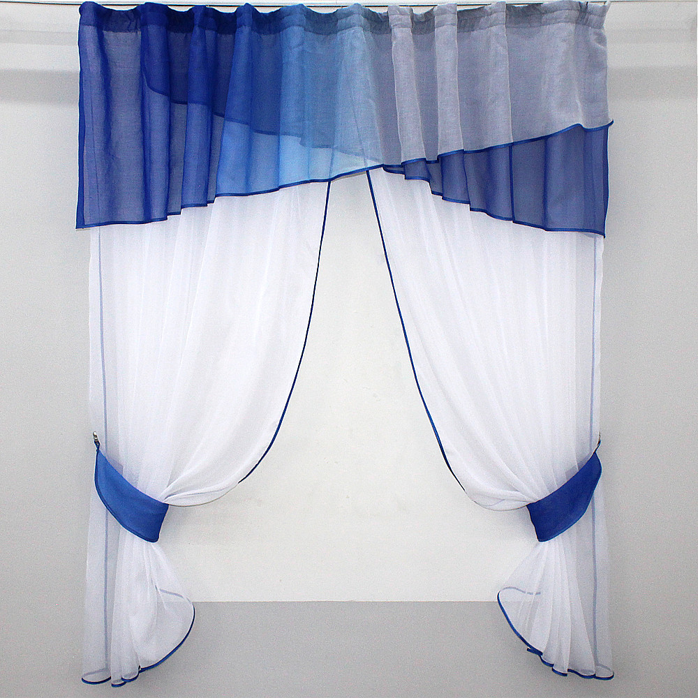 Кухонные шторы VR-Textil № 091к с ламбрекеном и подвязками синий 260х170 см (59-548) Киев - изображение 1