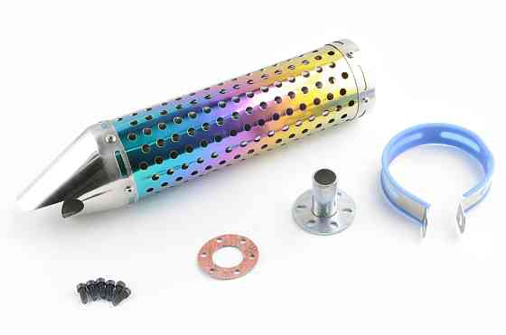 Глушник (тюнінг) 300 * 88mm, кріп. Ø48mm (нержавіюча сталь, веселка, перфорований, mod:1) Київ