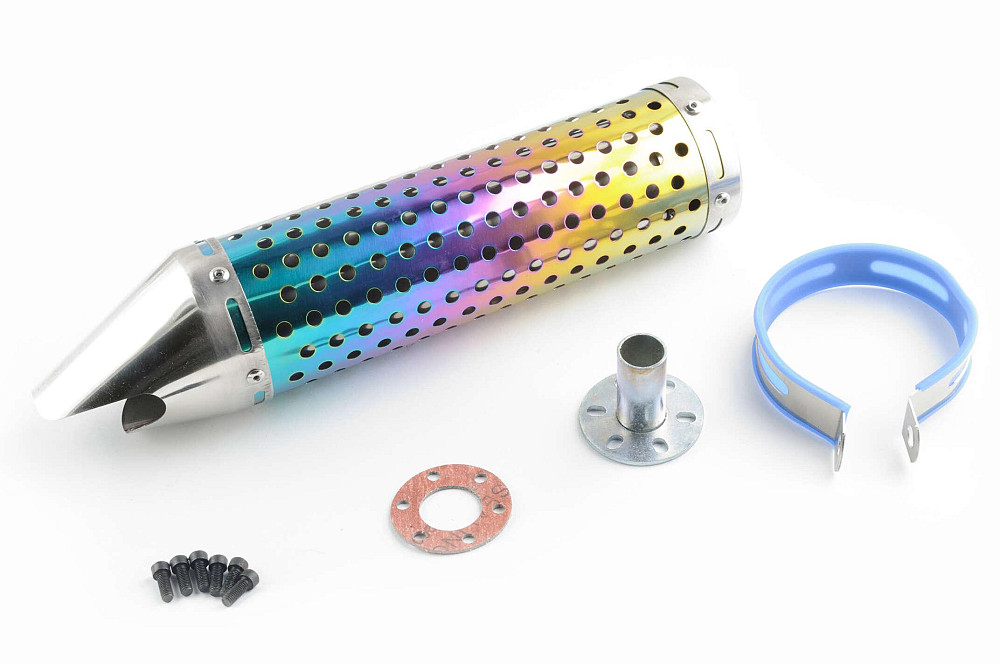 Глушник (тюнінг) 300 * 88mm, кріп. Ø48mm (нержавіюча сталь, веселка, перфорований, mod:1) Київ - фото 1