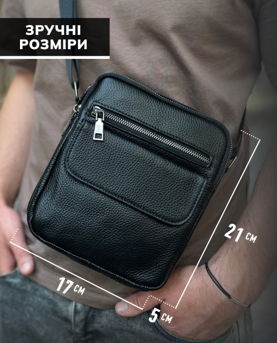 Кожаная мужская сумка 17х21х5, барсетка через плечо Tiding Bag 4134A черная Винница - изображение 3
