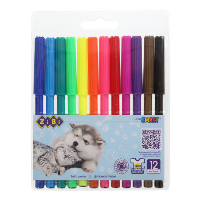Фломастери ZiBi SMART Line Собачки та котики 12 кольорів (ZB.2815) Вінниця - фото 1