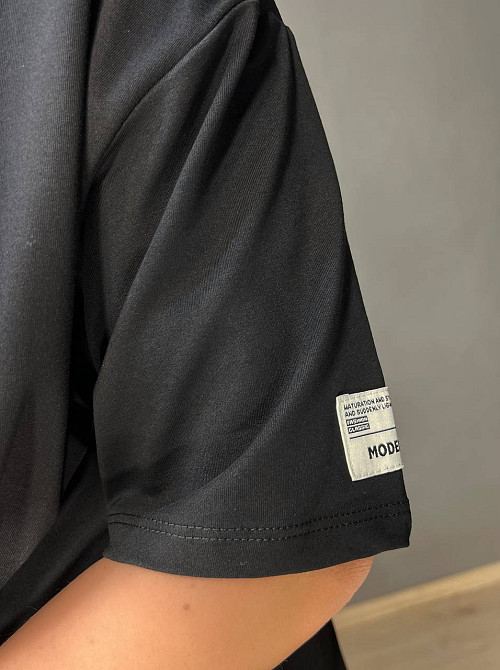 Костюм жіночий Aidin 201 футболка та шорти з нашивкою оверсайз чорний, чорний, S Київ - фото 7