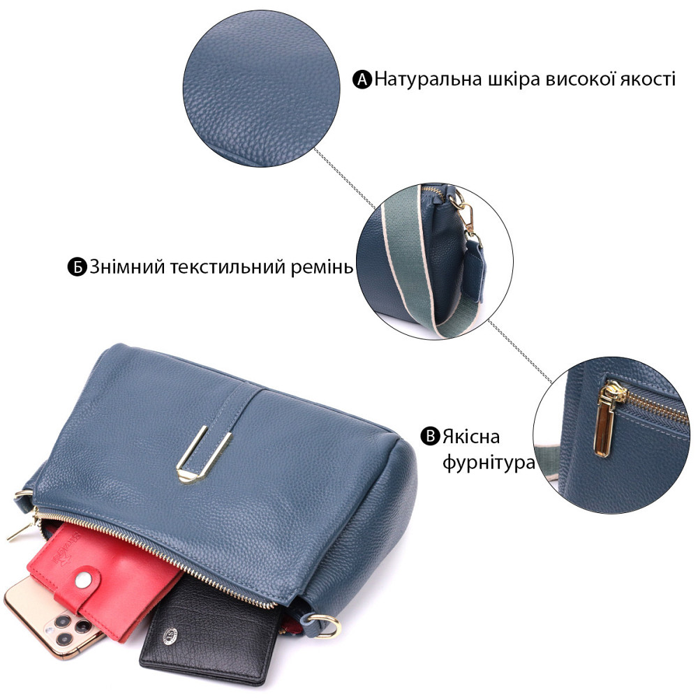 Женская практичная сумка через плече из натуральной кожи Vintage 22287 Синяя Киев - изображение 4