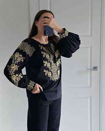 Женская черная современная вышиванка 80% хлопок, 20% полиэстер Одесса