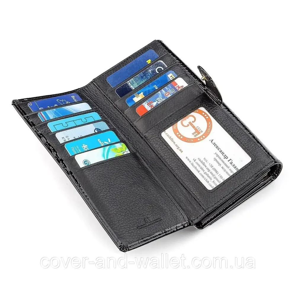 Жіночий лаковий гаманець з блоком для карток чорного кольору ST Leather Київ - фото 4