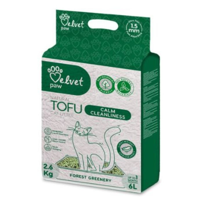VELVET PAW TOFU Наповнювач для котів "Заспокійлива чистота", з есенцією лісової зелені, гранули 1.5 мм, 6 л/2,6 кг Київ - фото 1