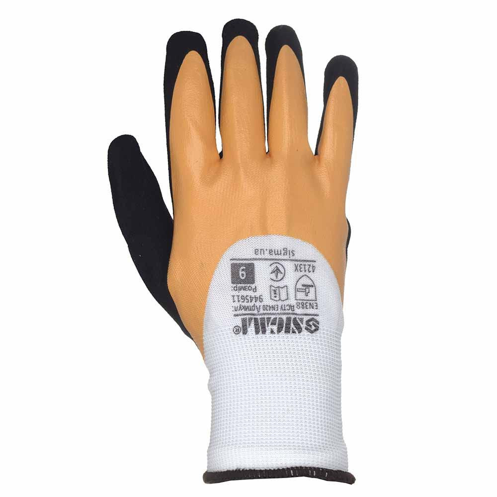 Трикотажные перчатки с двойным латексным покрытием р9 (желто-черные, манжет) SIGMA (9445611) Ровно - изображение 2