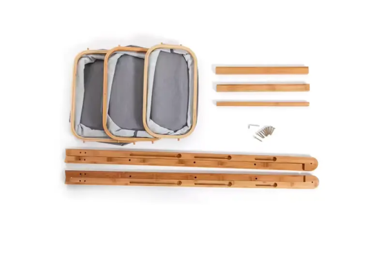 Складная полка для одежды из бамбука с тканевыми корзинами, корзина для белья, 44×35×99см Каменец-Подольский